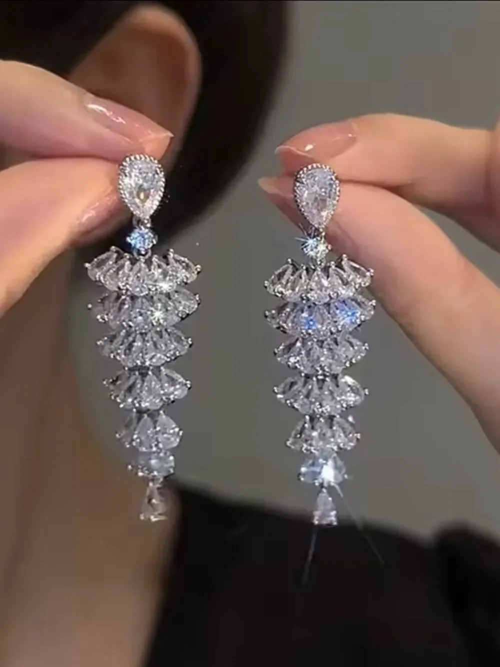 Elegant Silver Crystal Drop Earrings - Sparkling Bridal Jewelry